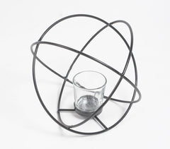 Rolling Globe Aluminum Black Tealight Holder