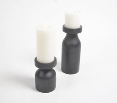 Turned Black Wooden Candle Holders (set of 2)