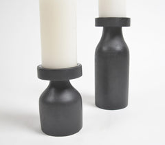 Turned Black Wooden Candle Holders (set of 2)