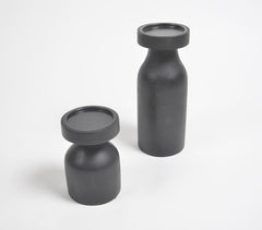 Turned Black Wooden Candle Holders (set of 2)