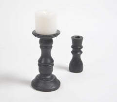 Matte Black Wooden Candle Holder