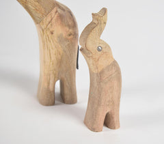 Raw Hand Carved Wooden Elephant Figurines (Set of 2)