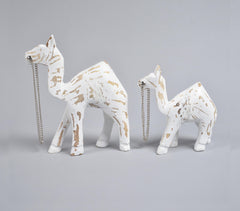 Raw Wooden Camel Sculpture with Chain