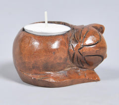 Hand carved Sleeping Cat Wooden Tealight Holder
