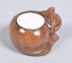 Hand carved Sleeping Cat Wooden Tealight Holder