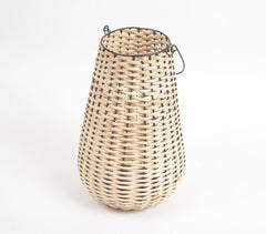 Handwoven Cane & Iron Tea Light Lantern