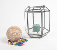 Handmade Iron & Glass Hexagonal Candle Holder