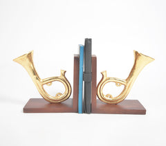 Saxophone Bookends with Wooden Base (Pair)