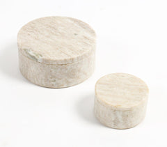 Classic Round Beige Marble Bowls with Lid (Set of 2)