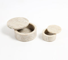 Classic Round Beige Marble Bowls with Lid (Set of 2)
