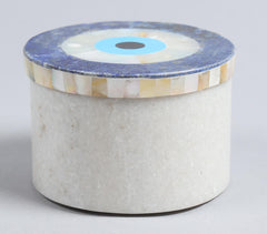 Semi-Precious Stones Evil-Eye Inlay Round Marble Box