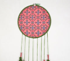 Printed Embroidery hoop tasseled wall hanging