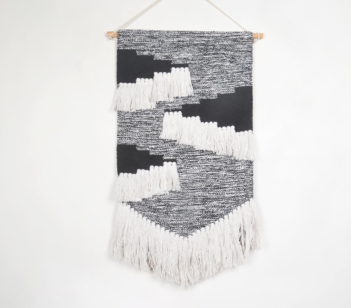 Abstract Tasseled Charcoal Cotton Wall Hanging