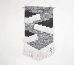 Abstract Tasseled Charcoal Cotton Wall Hanging