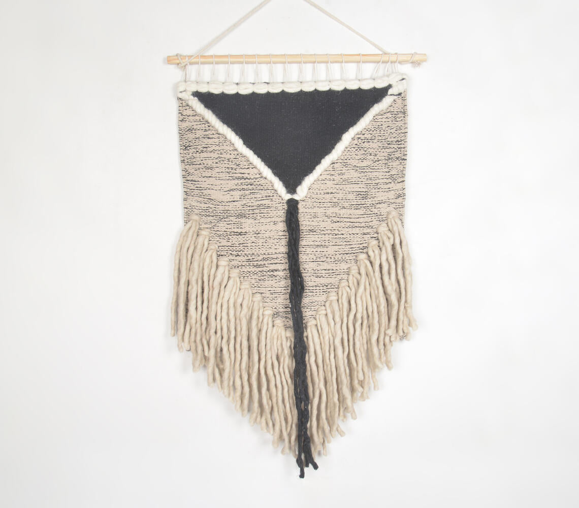 Monochrome Fringed Cotton & Wool Wall Hanging