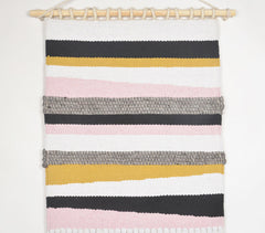 Slant Striped & Fringed Cotton Wall Hanging