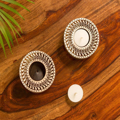 Wooden Sparkling Mandala Tealight Holders (Set - 2)