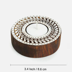 Wooden Sparkling Mandala Tealight Holders (Set - 2)