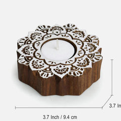 Wooden Lustrous Flower Tealight Holders (Set of 2)