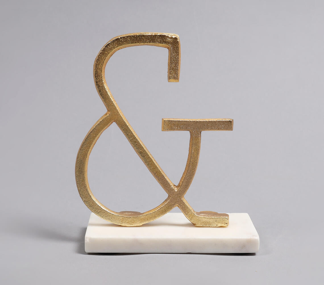 Gold-Toned Iron & White Marble Logogram Tabletop Decorative Q1