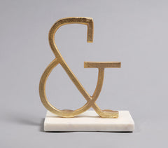 Gold-Toned Iron & White Marble Logogram Tabletop Decorative Q1