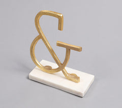 Gold-Toned Iron & White Marble Logogram Tabletop Decorative Q1