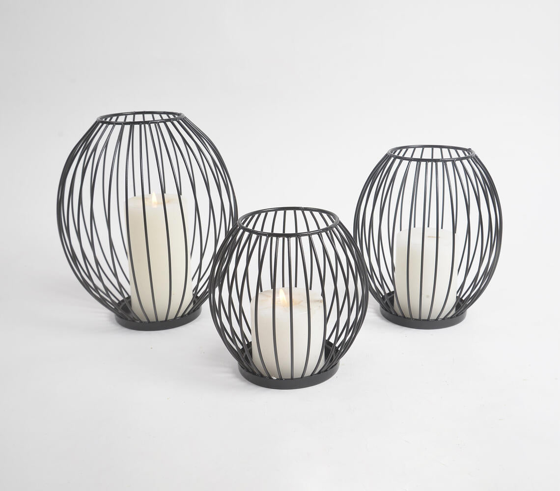 Minimal Metallic caged Candle Holders (set of 3)