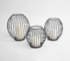 Minimal Metallic caged Candle Holders (set of 3)