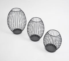 Minimal Metallic caged Candle Holders (set of 3)