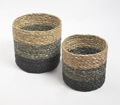 Earthy Sabai Grass Handwoven Planters (Set of 2)