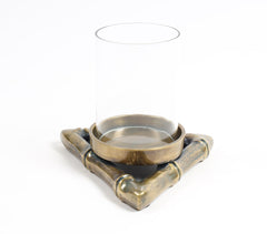 Sand Cast Aluminium Antique Triangular Candle Holder with Glass