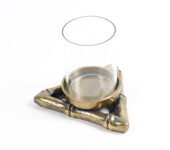 Sand Cast Aluminium Antique Triangular Candle Holder with Glass