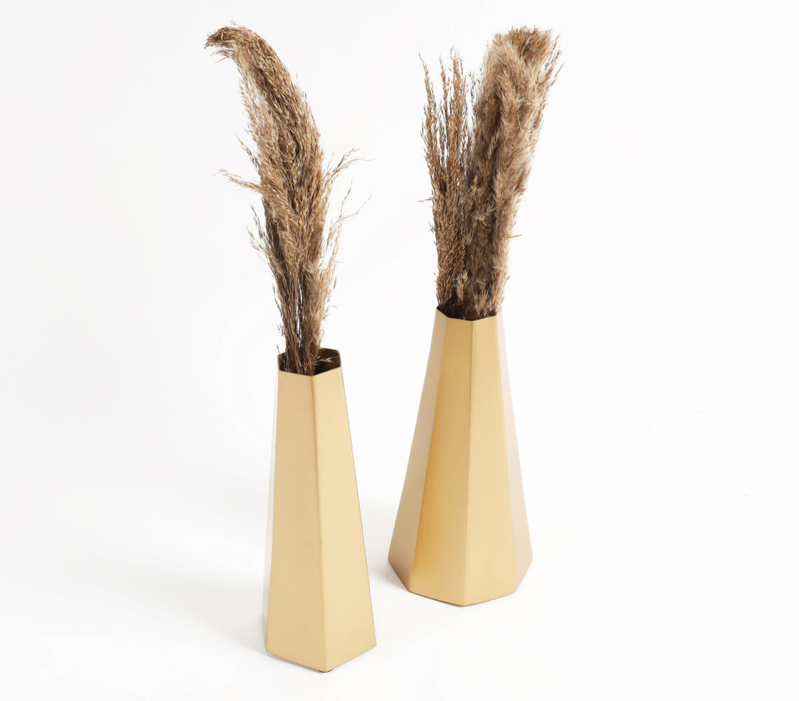 Gold-Toned Iron Geometric-Cut Flower Vases (Set of 2)