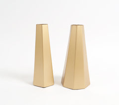 Gold-Toned Iron Geometric-Cut Flower Vases (Set of 2)