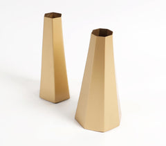 Gold-Toned Iron Geometric-Cut Flower Vases (Set of 2)