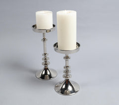 Sand Cast Aluminium Vintage Pillar Candle Stands (Set of 2)