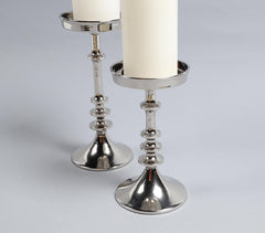 Sand Cast Aluminium Vintage Pillar Candle Stands (Set of 2)