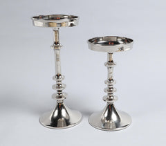 Sand Cast Aluminium Vintage Pillar Candle Stands (Set of 2)