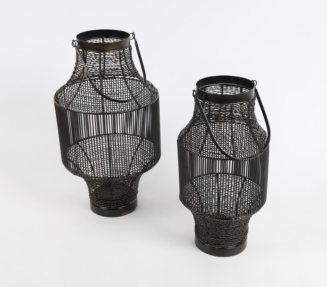 Minimal Iron Mesh Hanging Lanterns (set of 2)