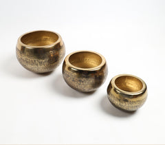 Hand Beaten Golden-Toned Antique Aluminium Planters (set of 3)