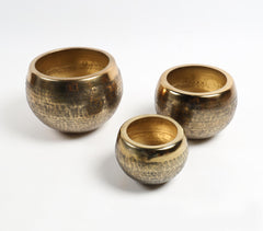 Hand Beaten Golden-Toned Antique Aluminium Planters (set of 3)