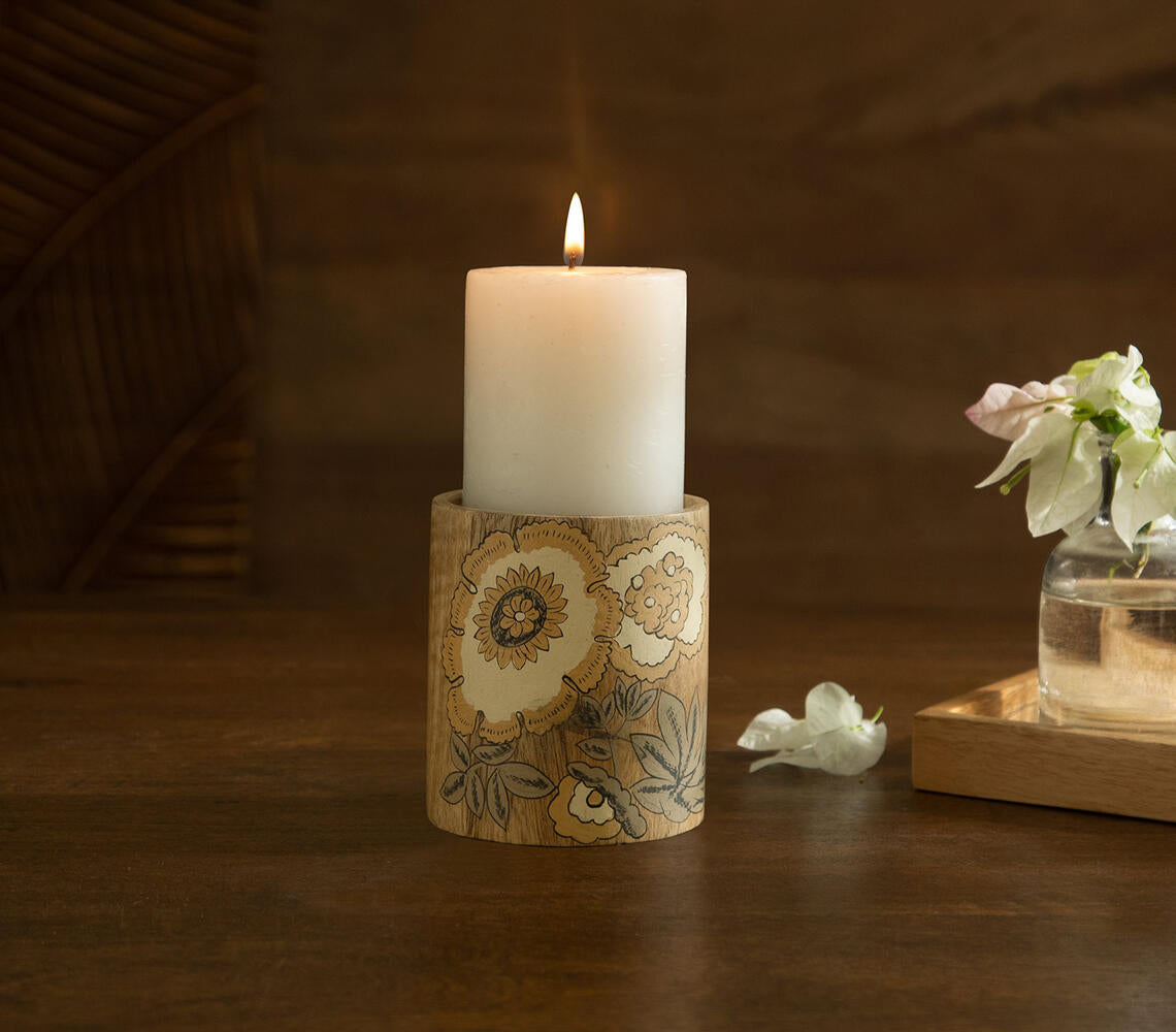 Hand Painted Wooden Floral Candle Stand (Small)