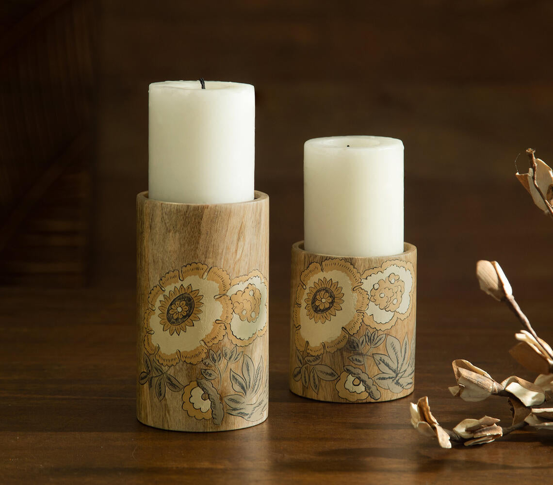 Hand Painted Wooden Floral Candle Stand (Large)