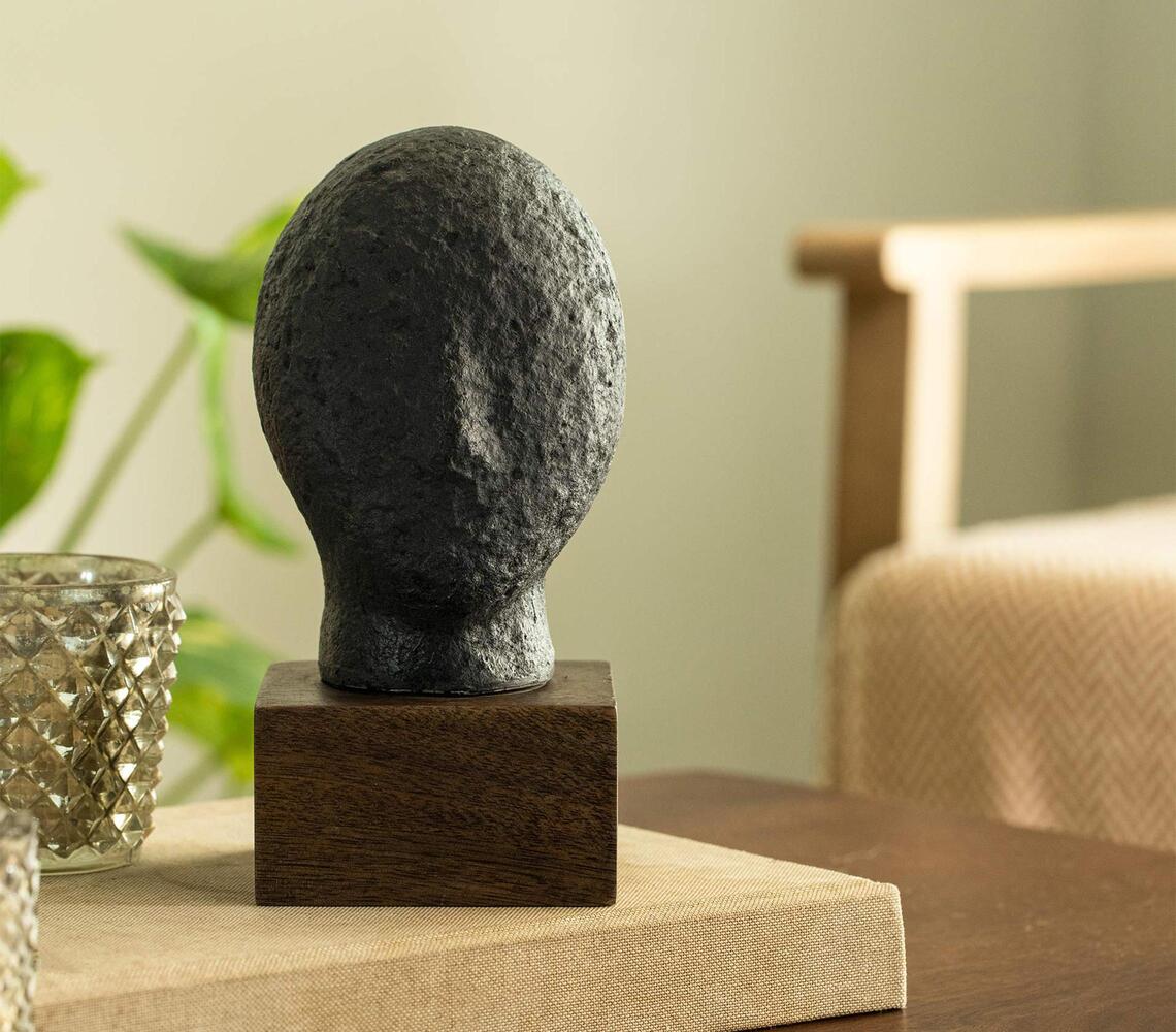 Papier Mache Ecomix Calm Face Black Sculpture