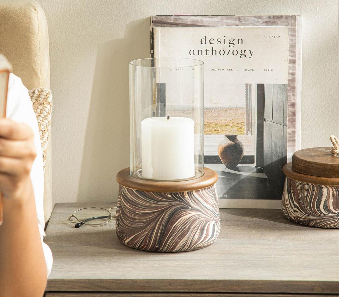 Papier Mache Ecomix Abstract Candle Stand with Glass (small)