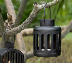 Metal Round-Top Black Lanterns with Tealights (Set of 2)