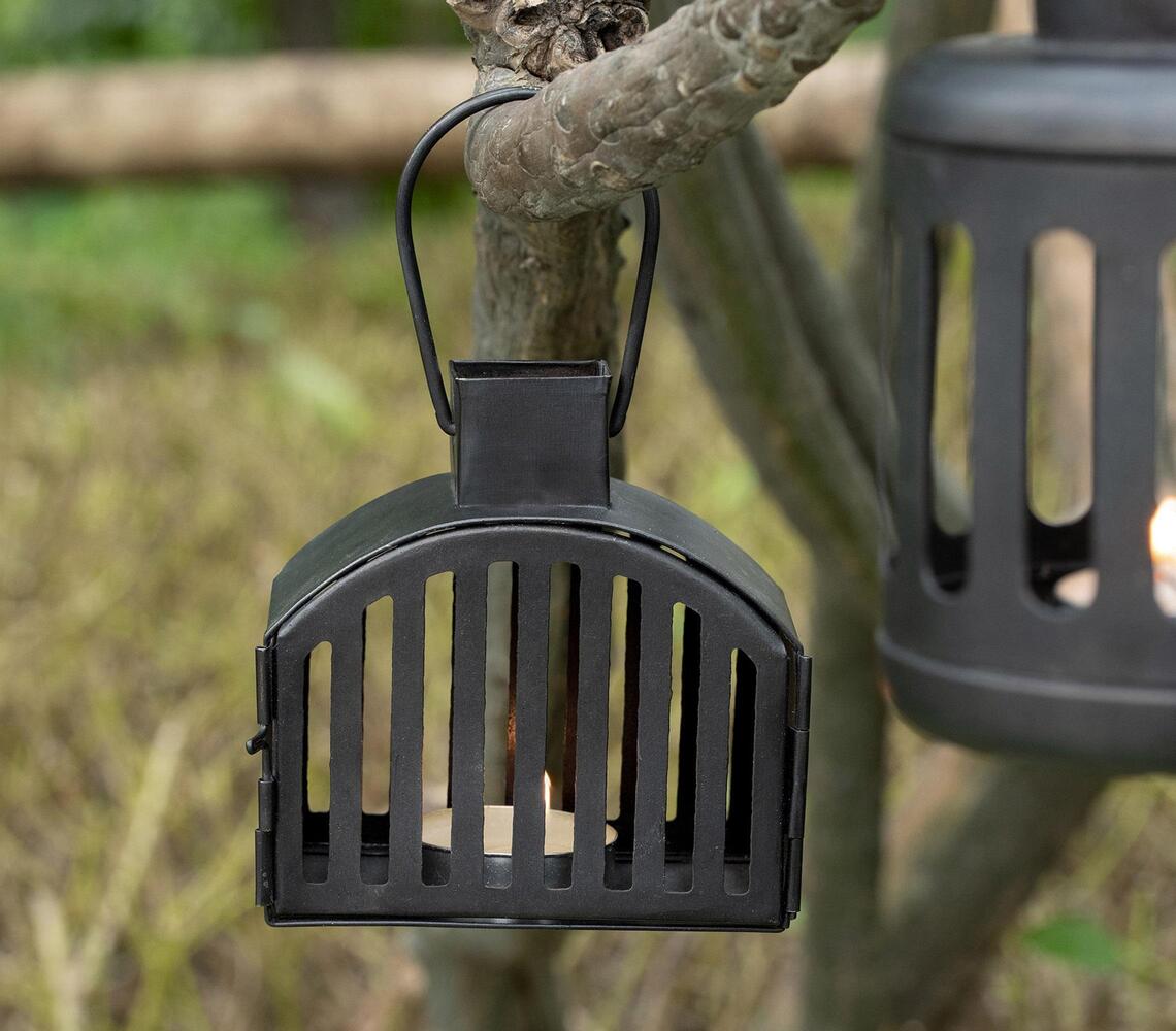 Metal Curved-Top Black Lanterns with Tealights (Set of 2)