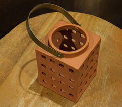 Terracotta Square Rustic Lantern with Metal Handle (Large)