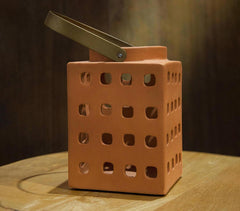 Terracotta Square Rustic Lantern with Metal Handle (Large)