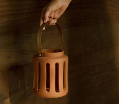 Terracotta Round Rustic Lantern with Metal Handle (Large)
